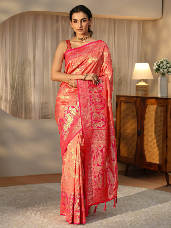 Libas Peach Baluchari Silk Blend Saree