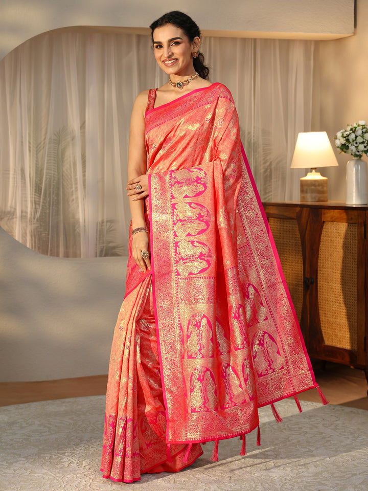 Libas Peach Baluchari Silk Blend Saree