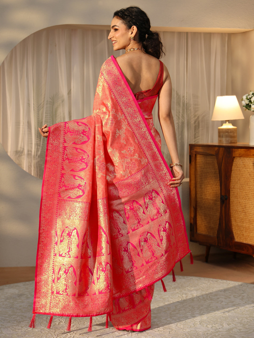Libas Peach Baluchari Silk Blend Saree