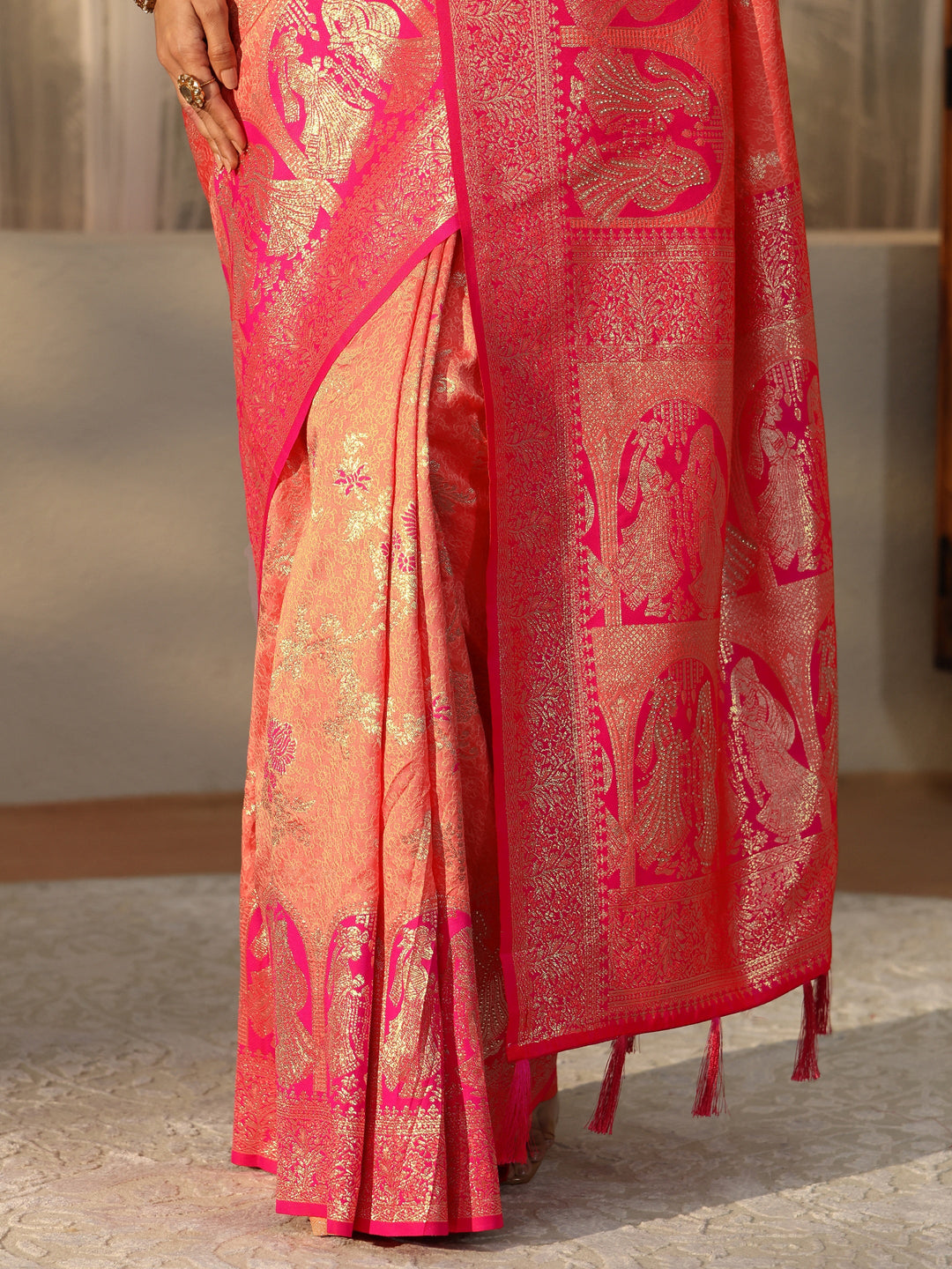 Libas Peach Baluchari Silk Blend Saree