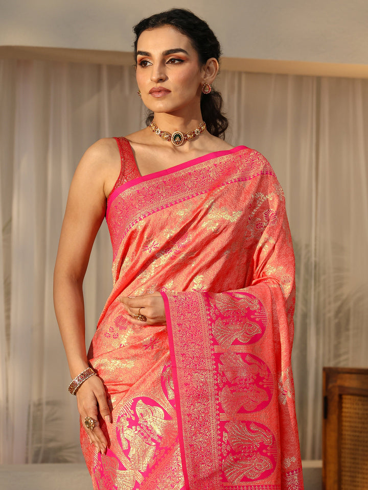 Libas Peach Baluchari Silk Blend Saree