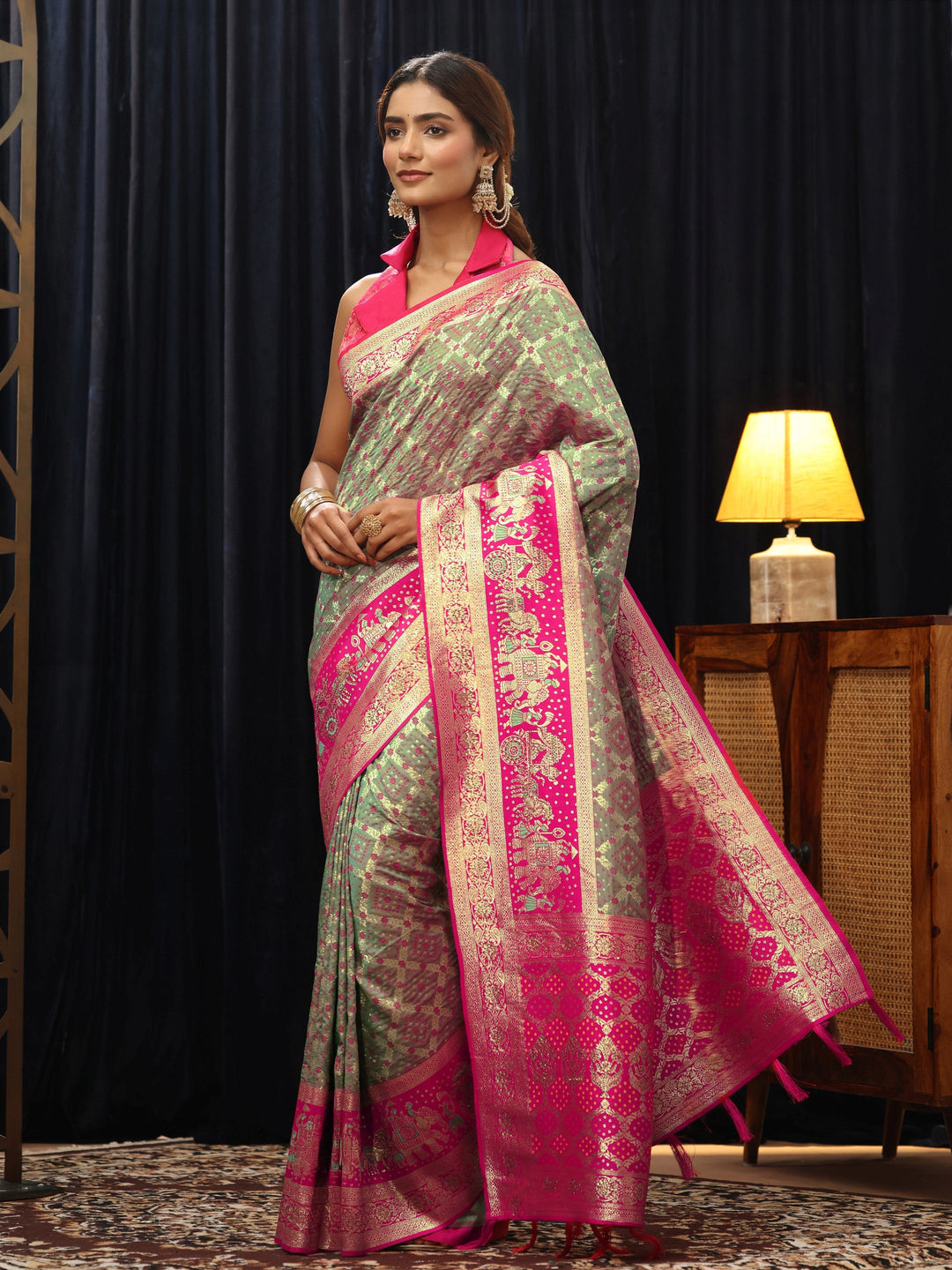 Libas Grey Gharchola Silk Blend Saree