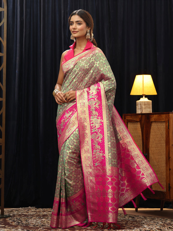 Libas Grey Gharchola Silk Blend Saree