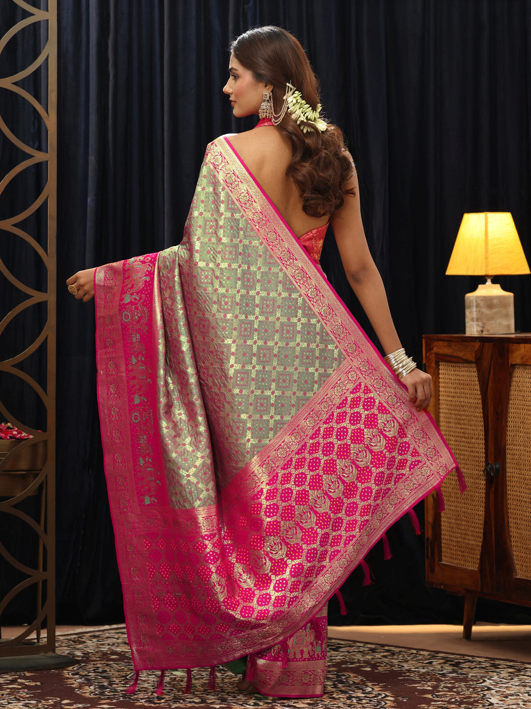 Libas Grey Gharchola Silk Blend Saree