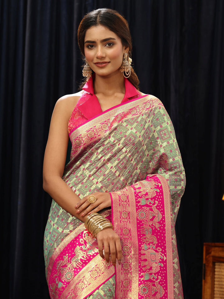 Libas Grey Gharchola Silk Blend Saree