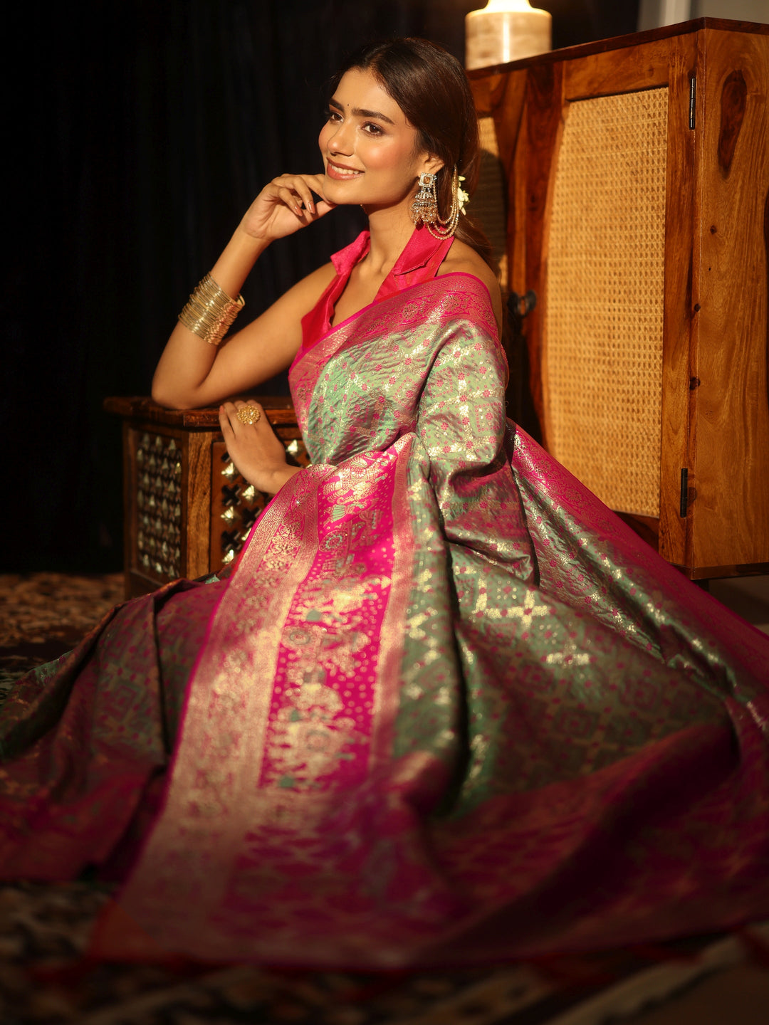 Libas Grey Gharchola Silk Blend Saree