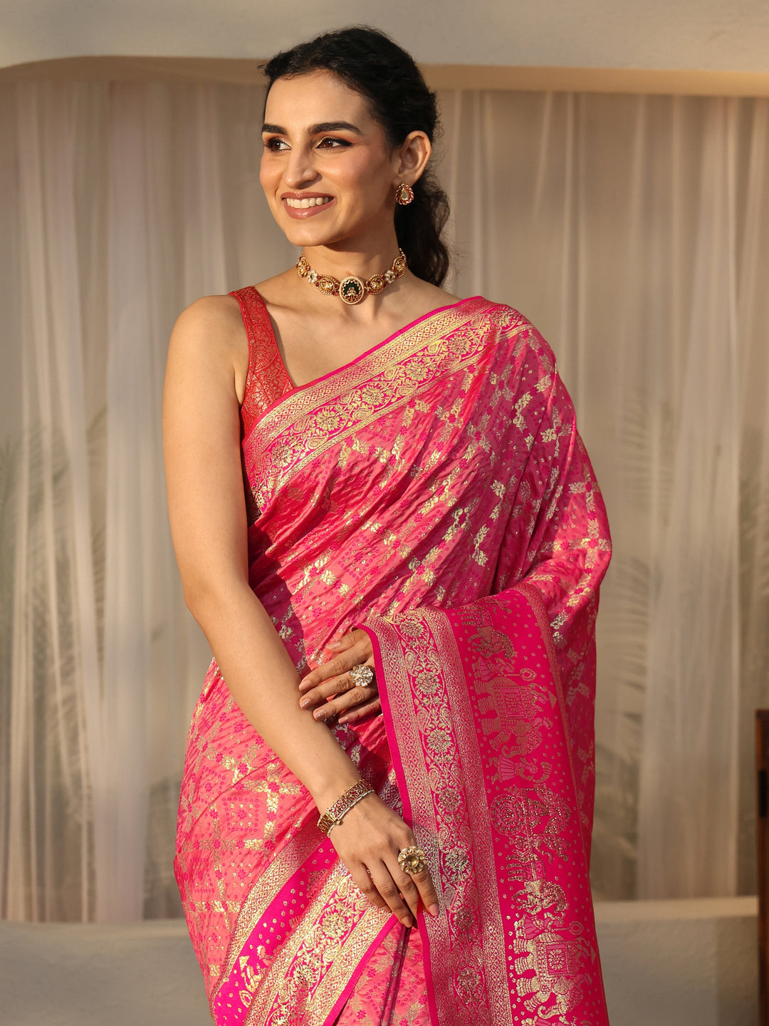 Libas Peach Gharchola Silk Blend Saree