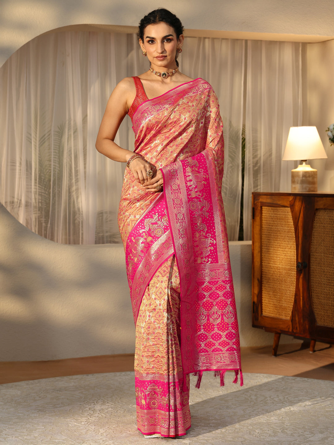 Libas Mustard Gharchola Silk Blend Saree