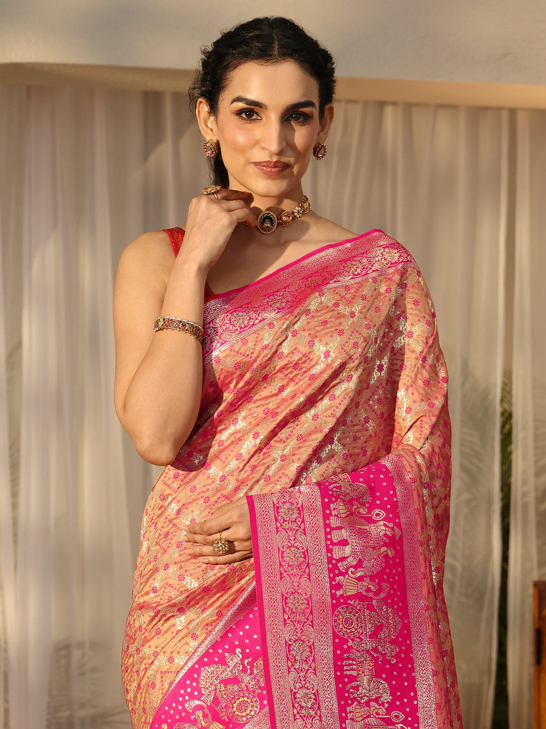 Libas Mustard Gharchola Silk Blend Saree