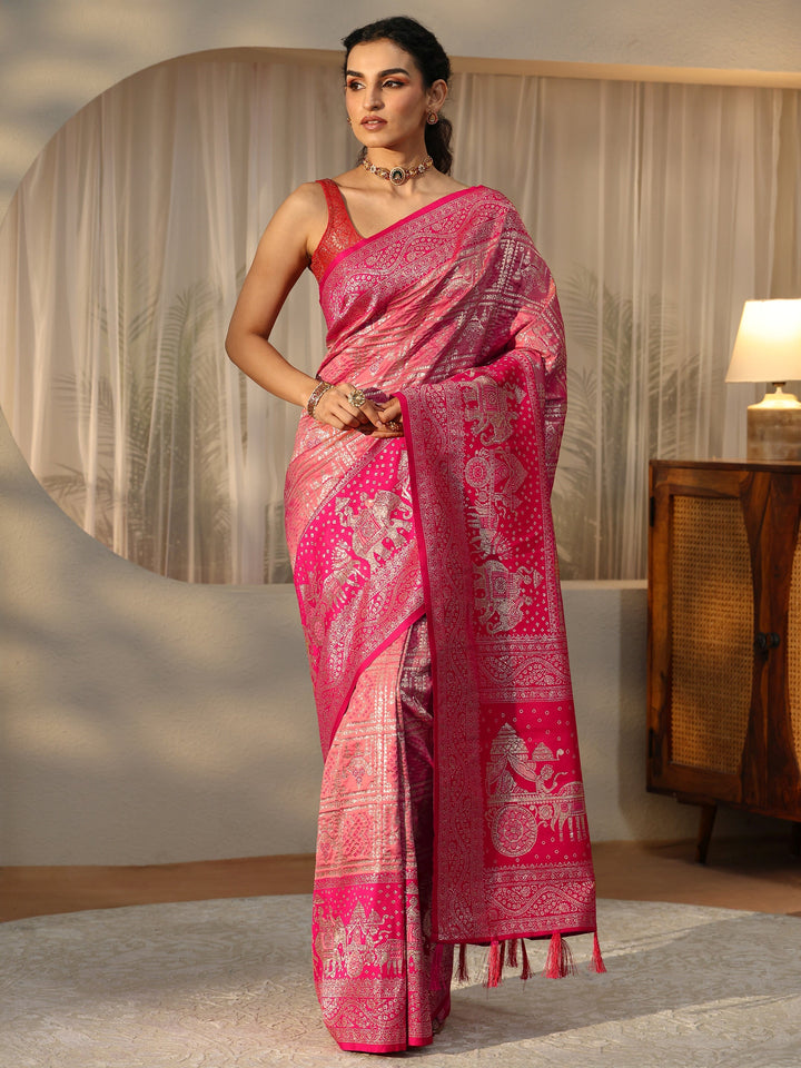 Libas Hot Pink Gharchola Silk Blend Saree
