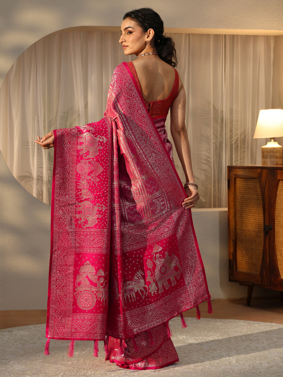 Libas Hot Pink Gharchola Silk Blend Saree