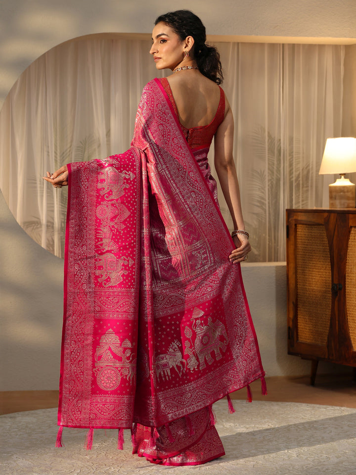 Libas Hot Pink Gharchola Silk Blend Saree