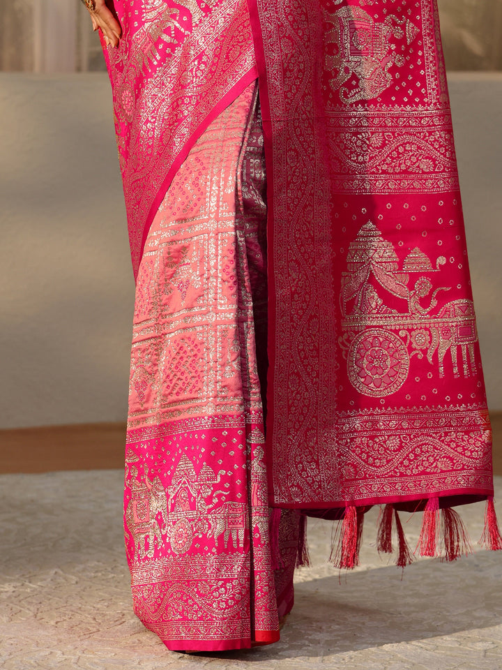 Libas Hot Pink Gharchola Silk Blend Saree