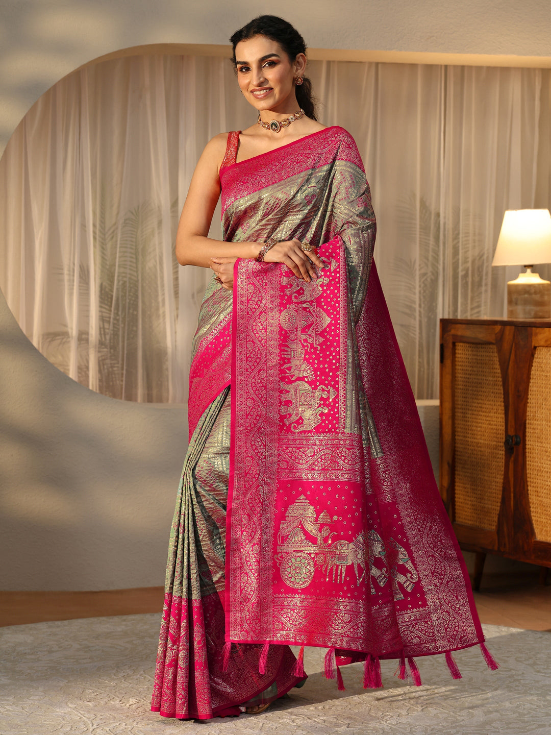Libas Grey Gharchola Silk Blend Saree