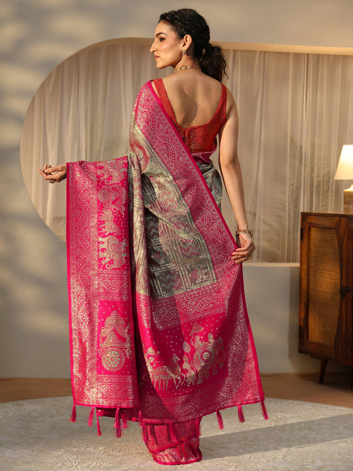 Libas Grey Gharchola Silk Blend Saree