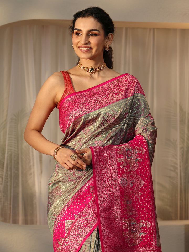Libas Grey Gharchola Silk Blend Saree