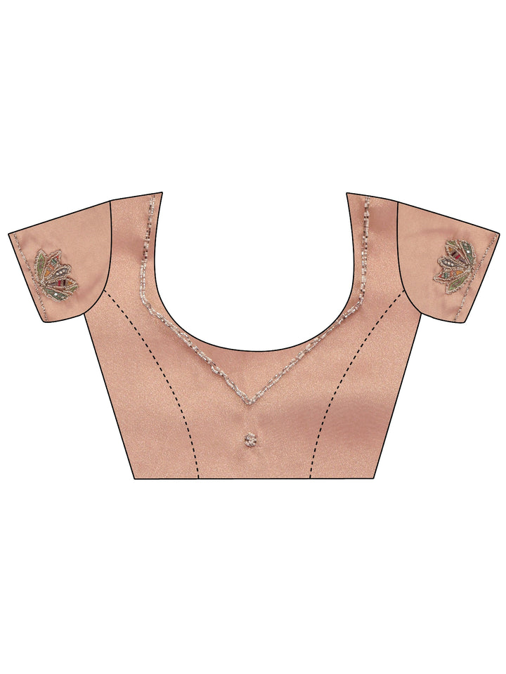 Libas Peach Floral Embroidered Tissue Saree