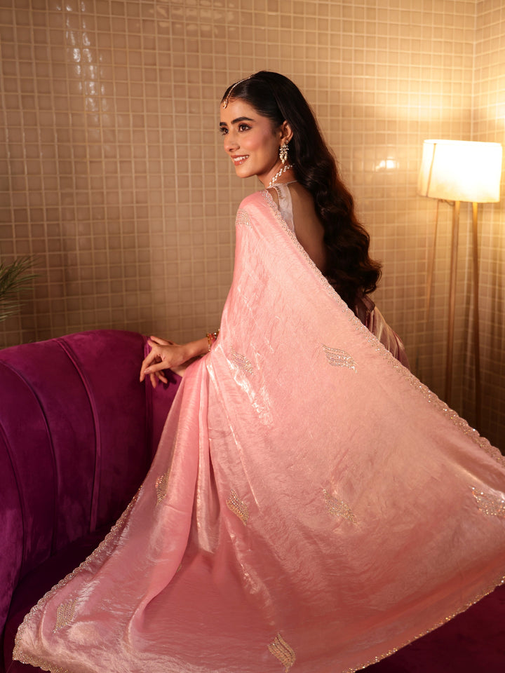 Libas Pink Embellished Silk Blend Saree