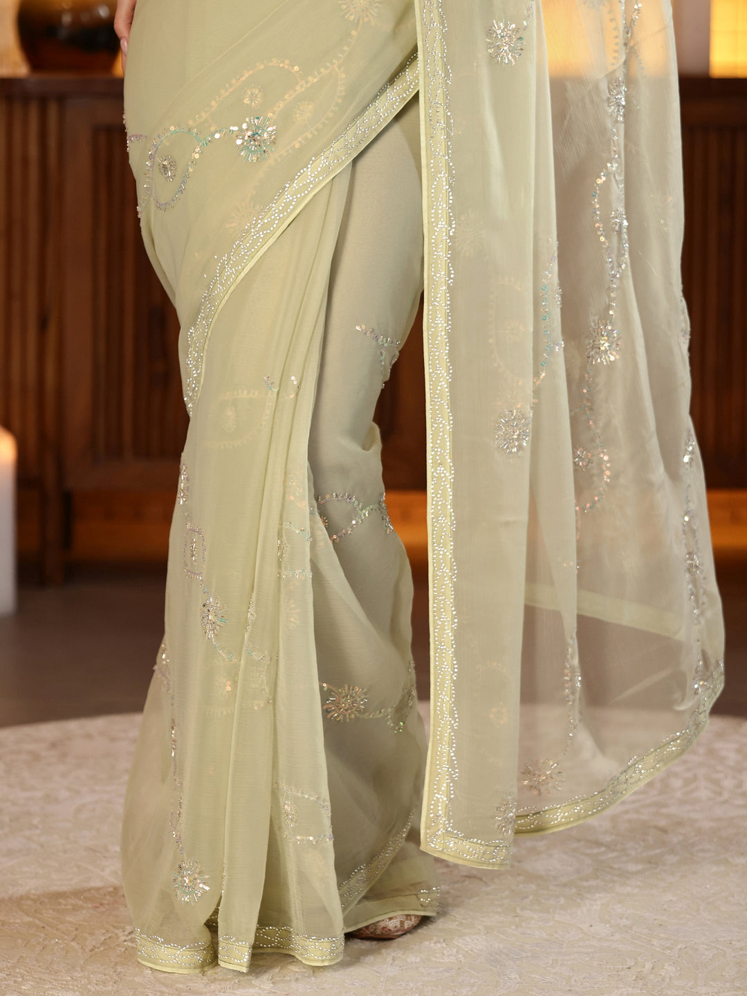 Libas Pista Green Embellished Tissue Saree