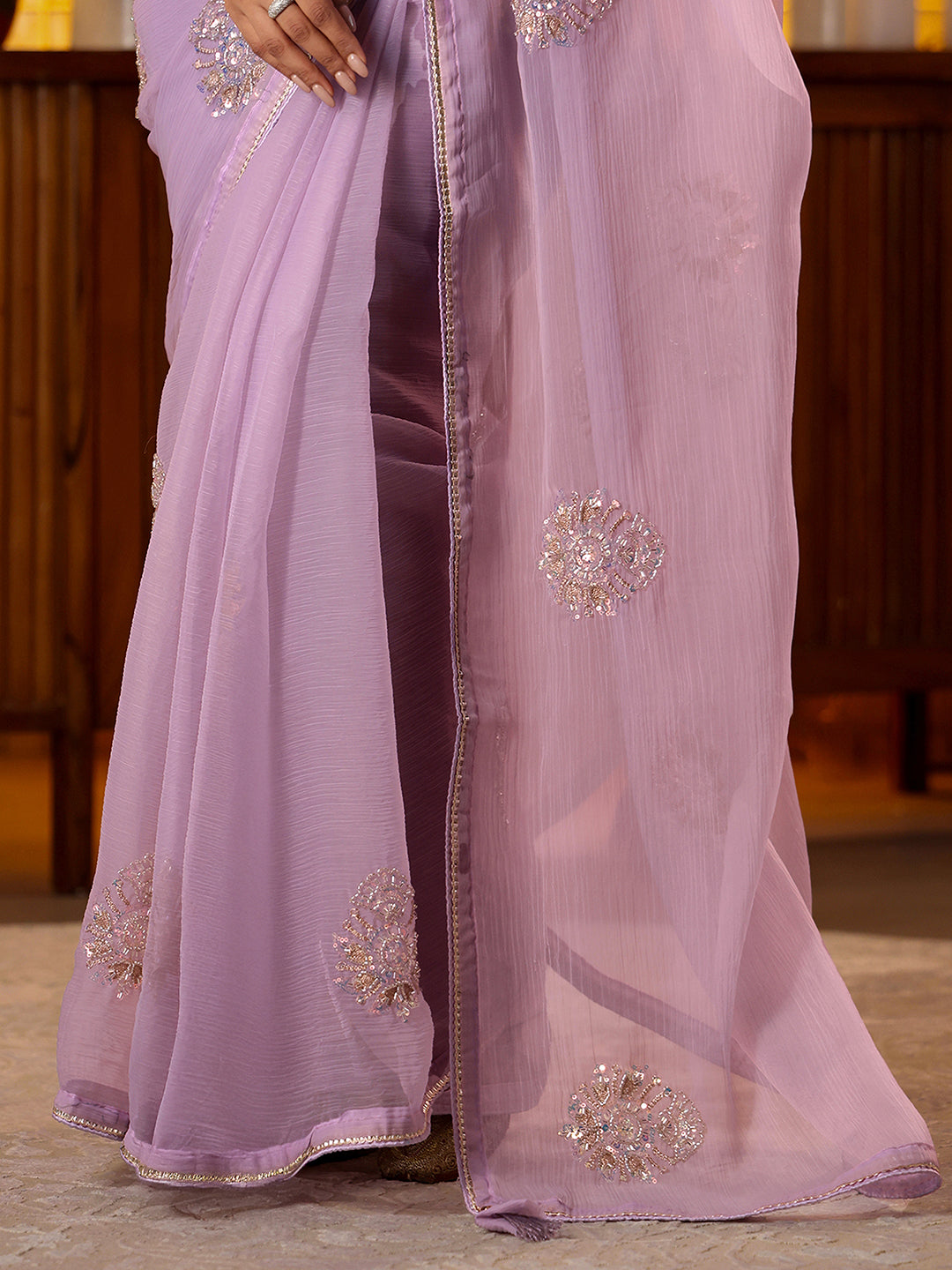 Libas Lavender Ethnic Embellished Silk Blend Saree