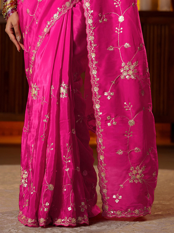 Libas Pink Embellished Silk Blend Saree