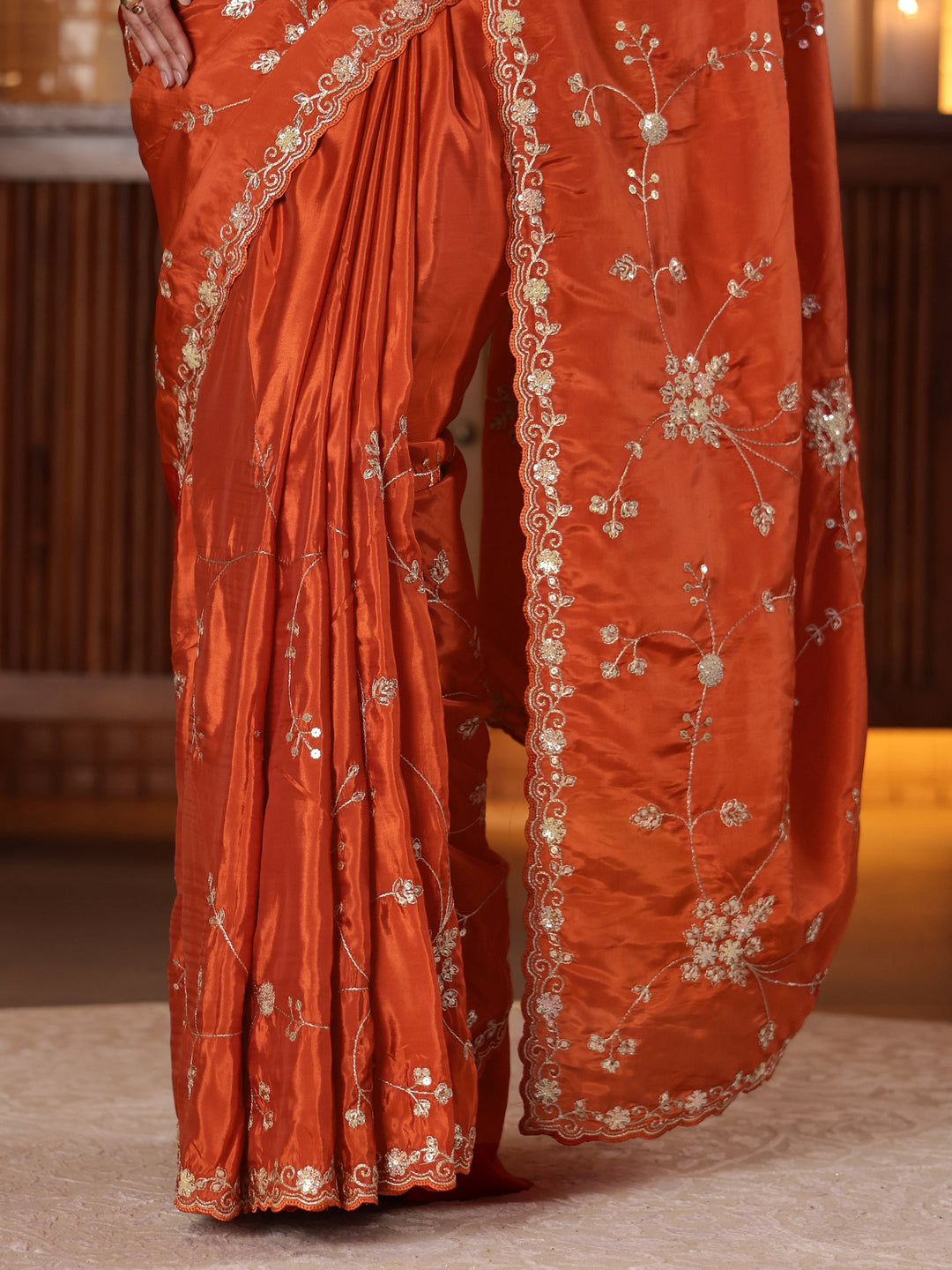 Libas Rust Embellished Silk Blend Saree