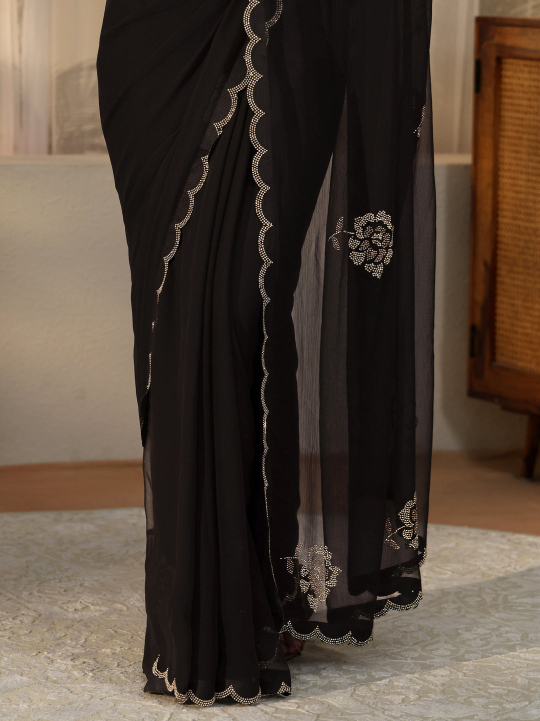 Libas Black Floral Embellished Georgette Saree