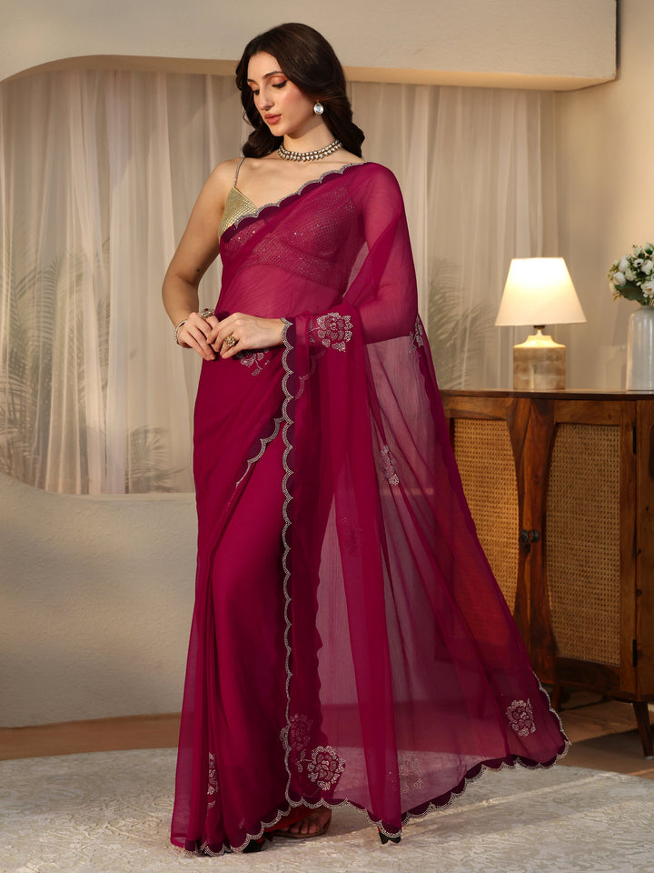 Libas Rani Pink Floral Embellished Georgette Saree