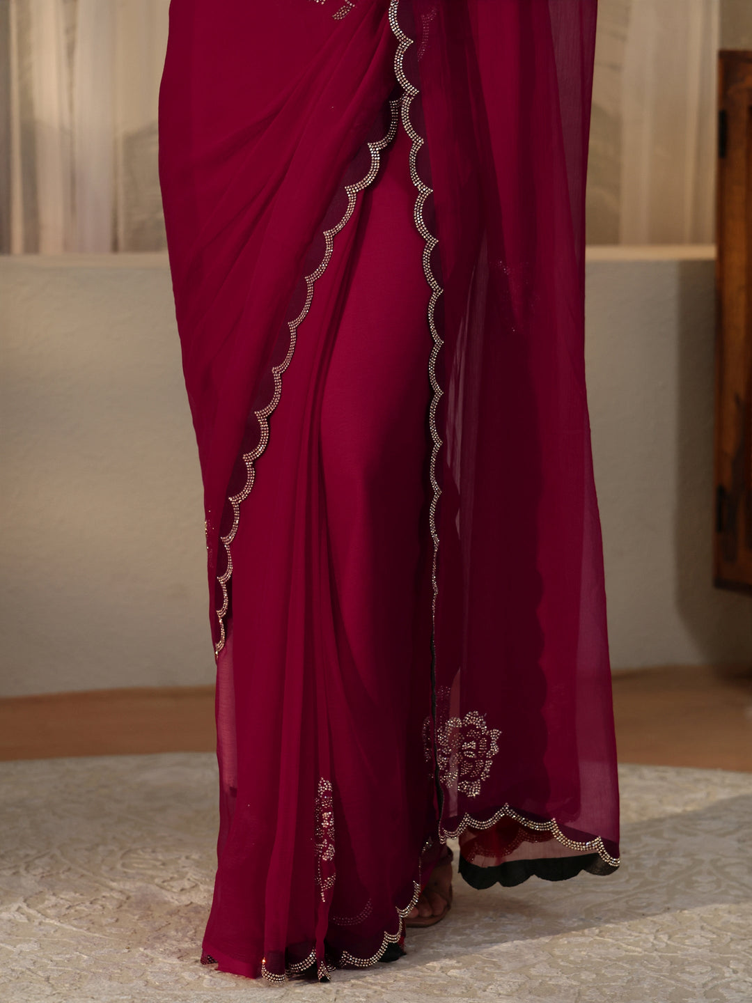 Libas Rani Pink Floral Embellished Georgette Saree