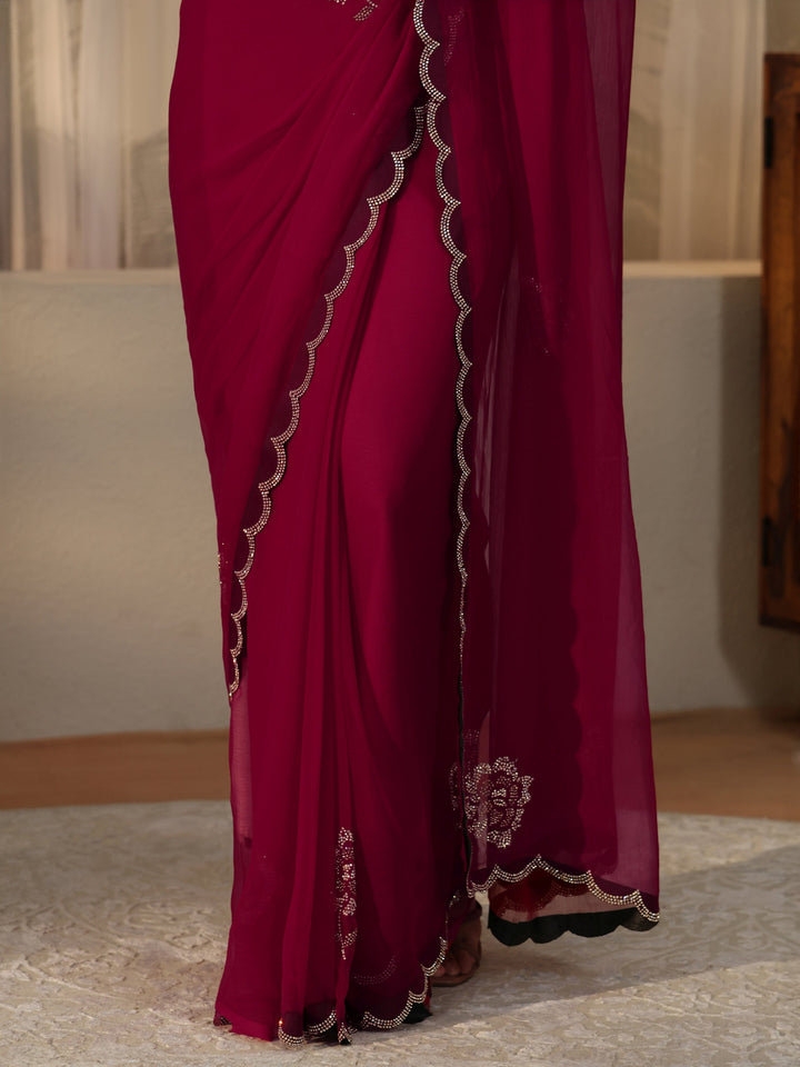 Libas Rani Pink Floral Embellished Georgette Saree