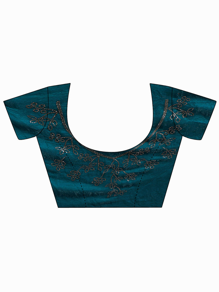 Libas Teal Green Striped Silk Blend Saree