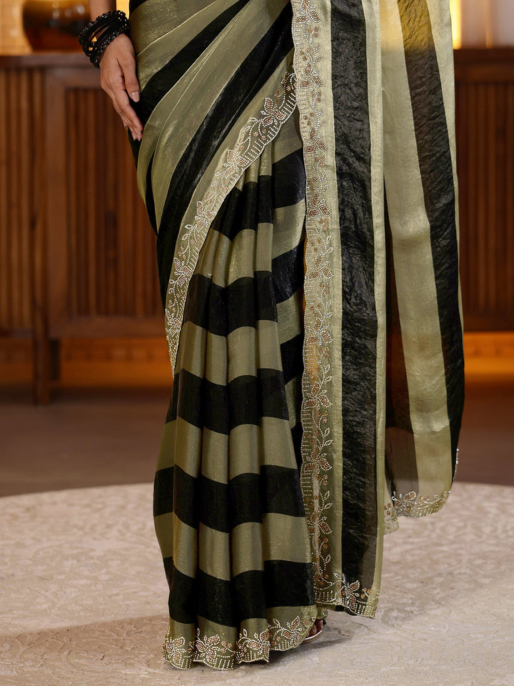 Libas Black Striped Silk Blend Saree