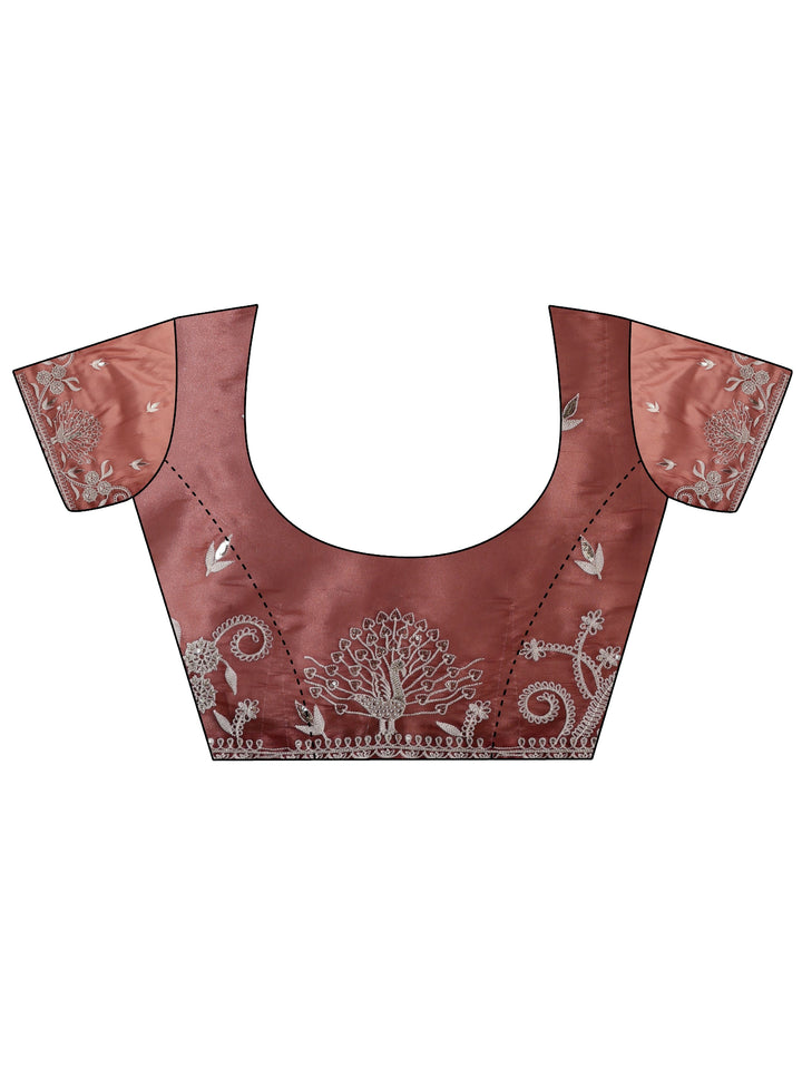 Libas Peach Floral Embroidered Tissue Saree