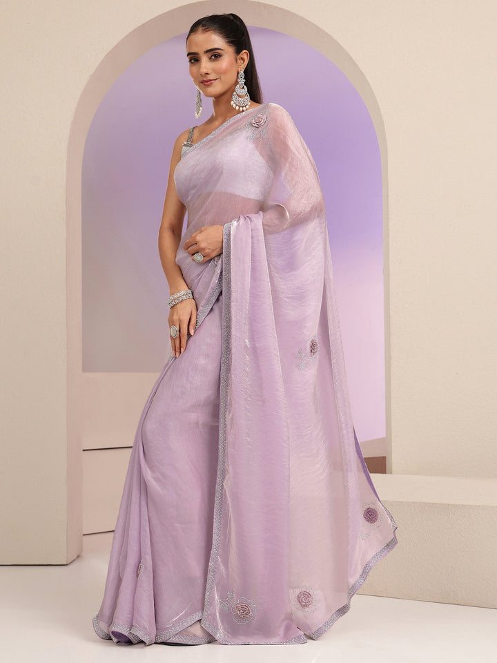Libas Lavender Floral Embellished Silk Blend Saree