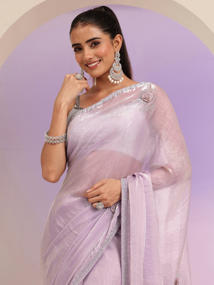 Libas Lavender Floral Embellished Silk Blend Saree