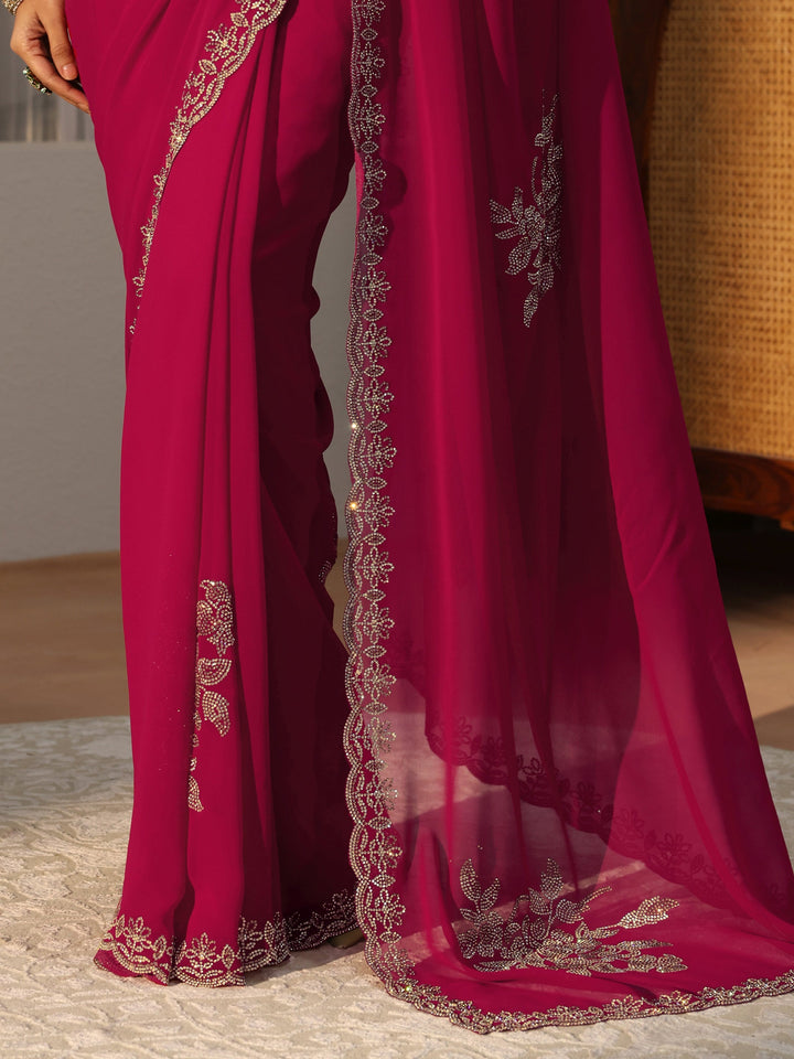 Rani Pink Floral Embellished Georgette Saree