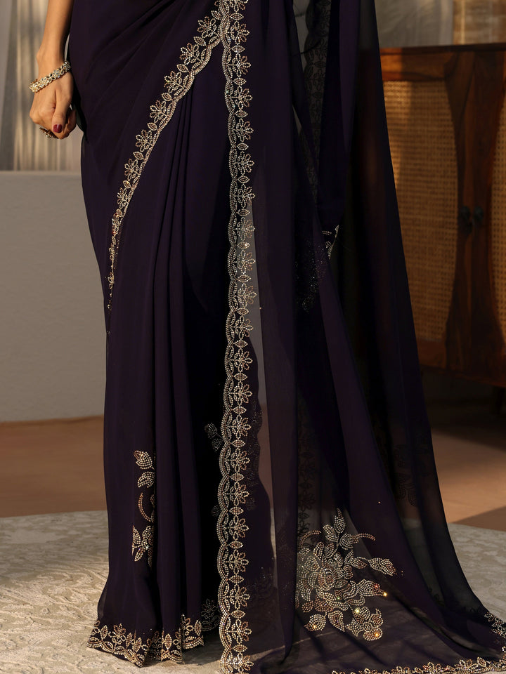 Purple Floral Embellished Georgette Saree