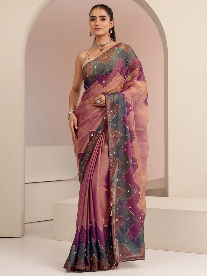 Libas Multi Color Mirror Work Silk Blend Saree