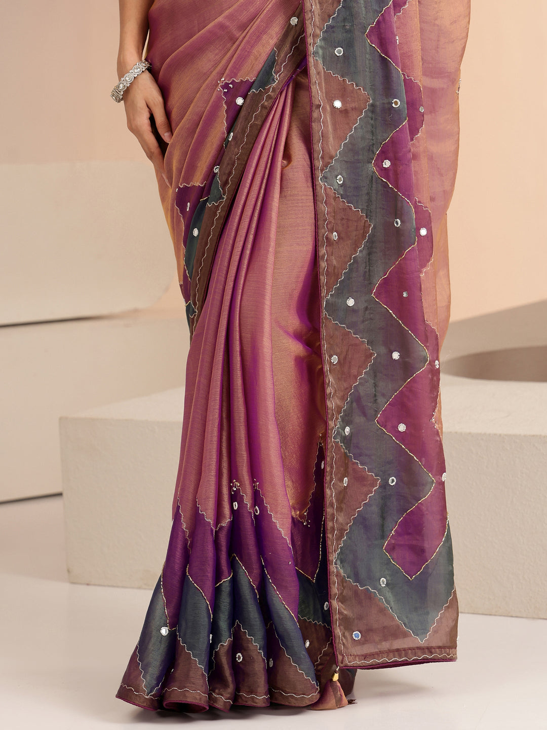 Libas Multi Color Mirror Work Silk Blend Saree