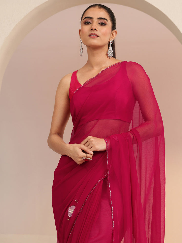 Libas Rani Pink Floral Embellished Chiffon Saree