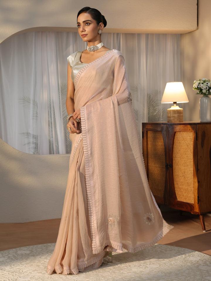 Taupe Embellished Silk Blend Saree