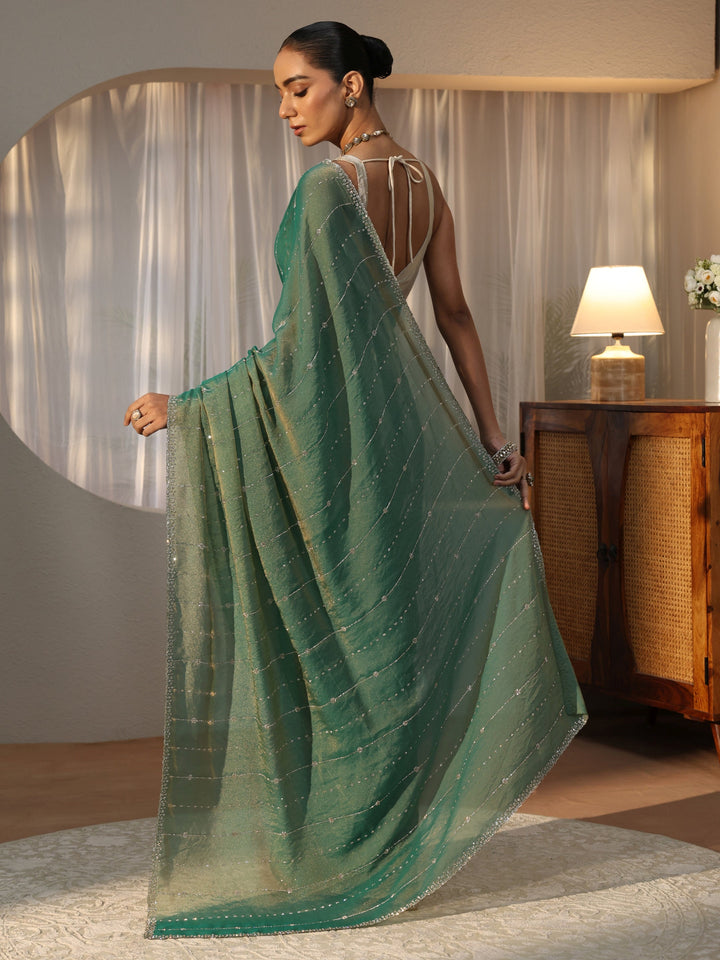 Sea Green Embellished Silk Blend Saree