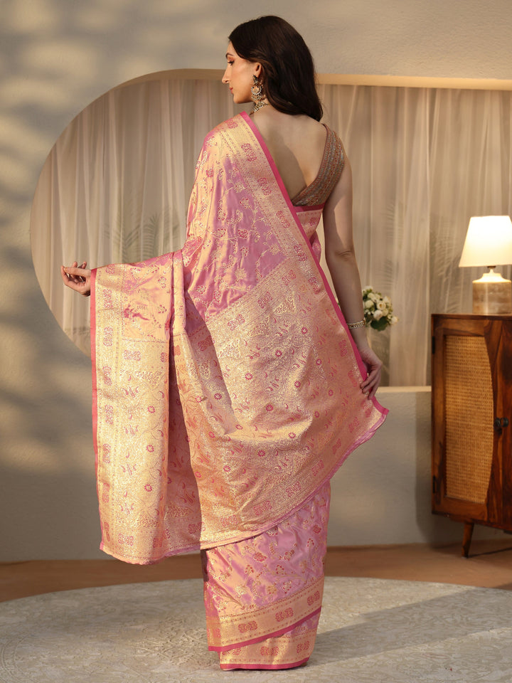 Libas Dusty Rose Pink Floral Embroidered Silk Blend Saree