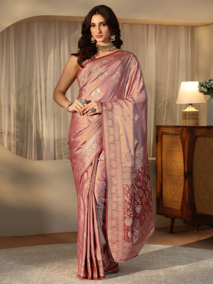 Libas Mauve Banarasi Silk Blend Saree