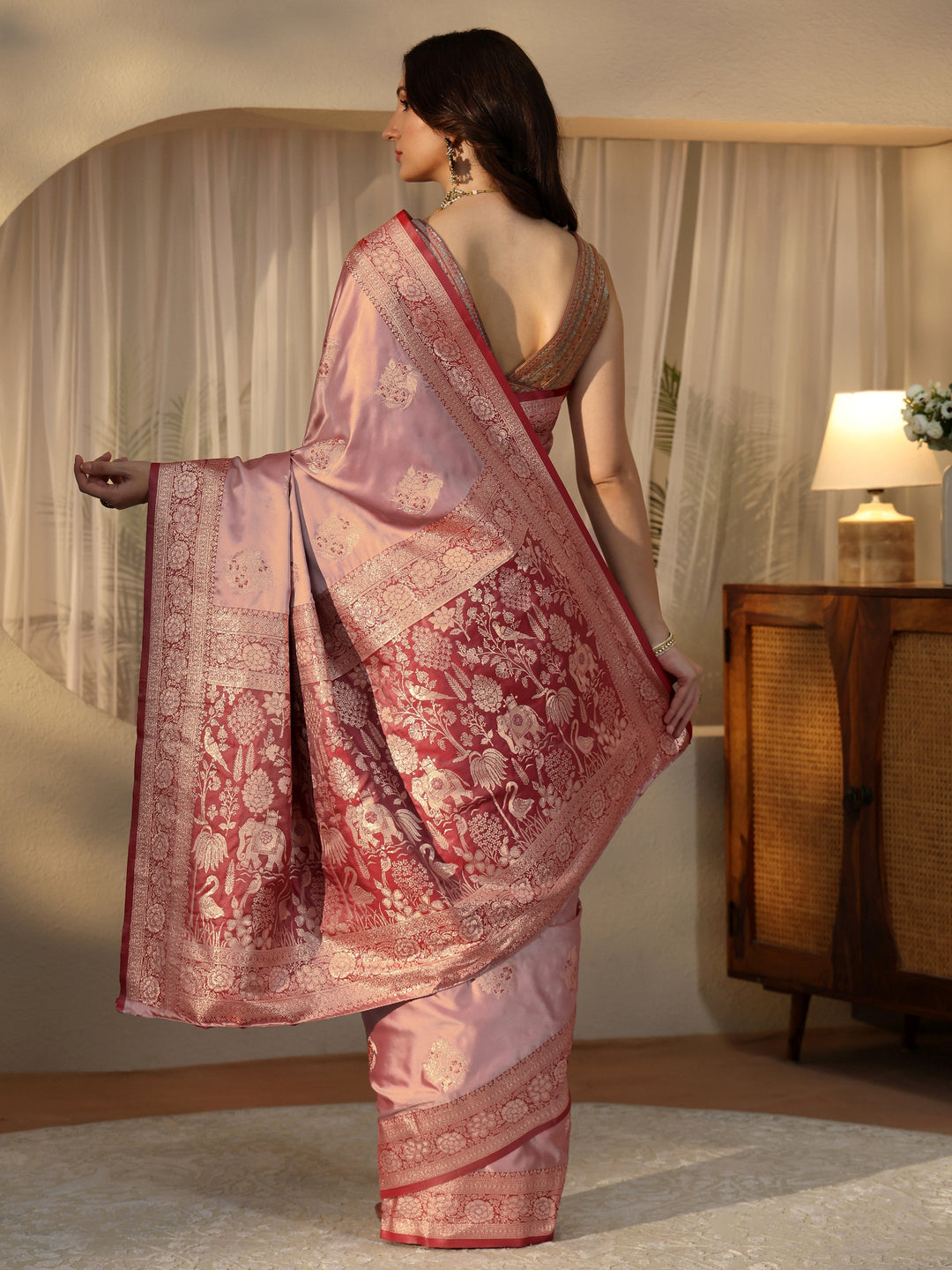 Libas Mauve Banarasi Silk Blend Saree
