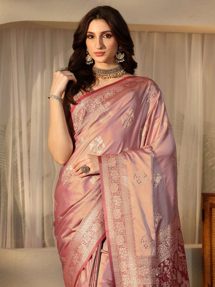 Libas Mauve Banarasi Silk Blend Saree