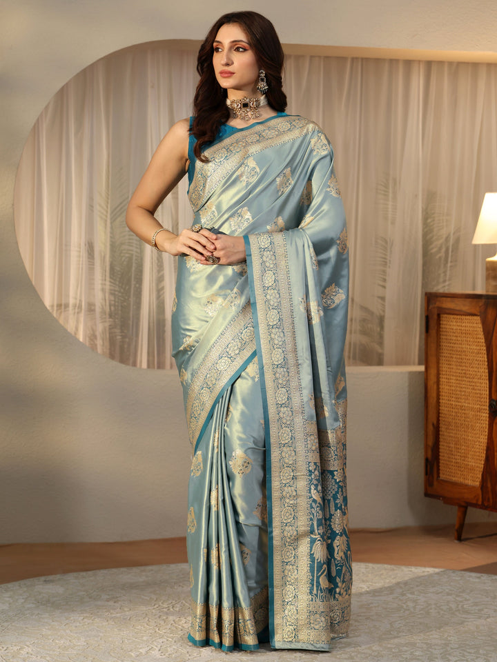 Libas Dusty Blue Banarasi Silk Blend Saree
