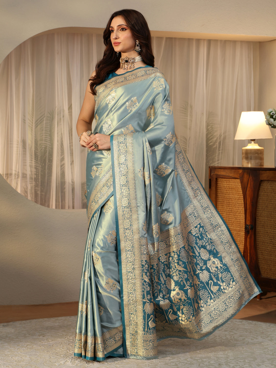 Libas Dusty Blue Banarasi Silk Blend Saree