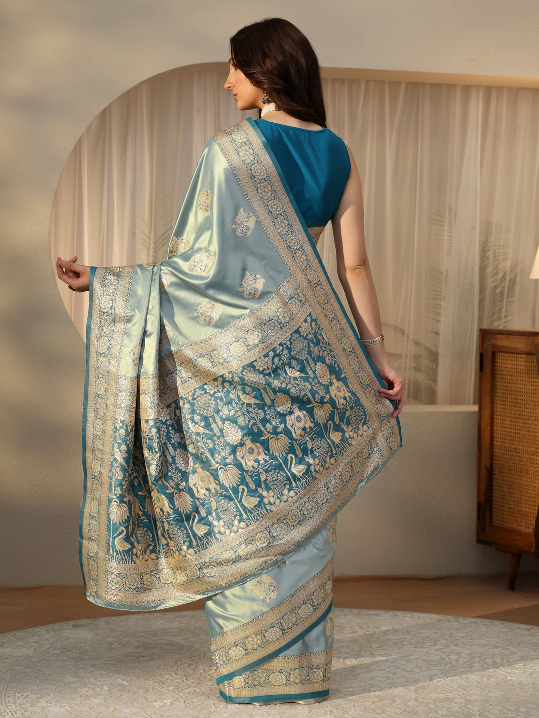 Libas Dusty Blue Banarasi Silk Blend Saree