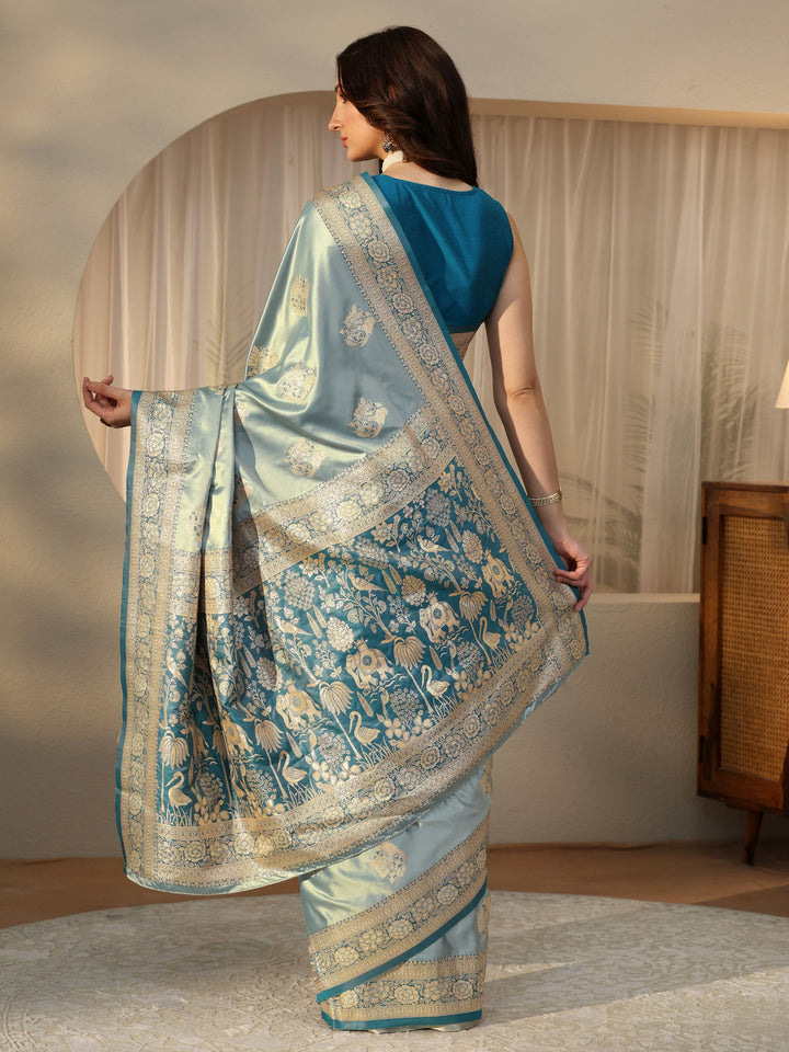 Libas Dusty Blue Banarasi Silk Blend Saree